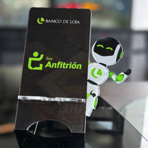 Soporte para celular desarmable en acrílico con logo impreso