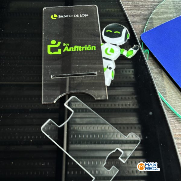 Porta celular de acrílico personalizado con vinil full color